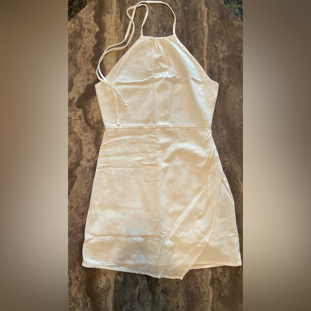 Linen Blend Sleeveless Halter Dress